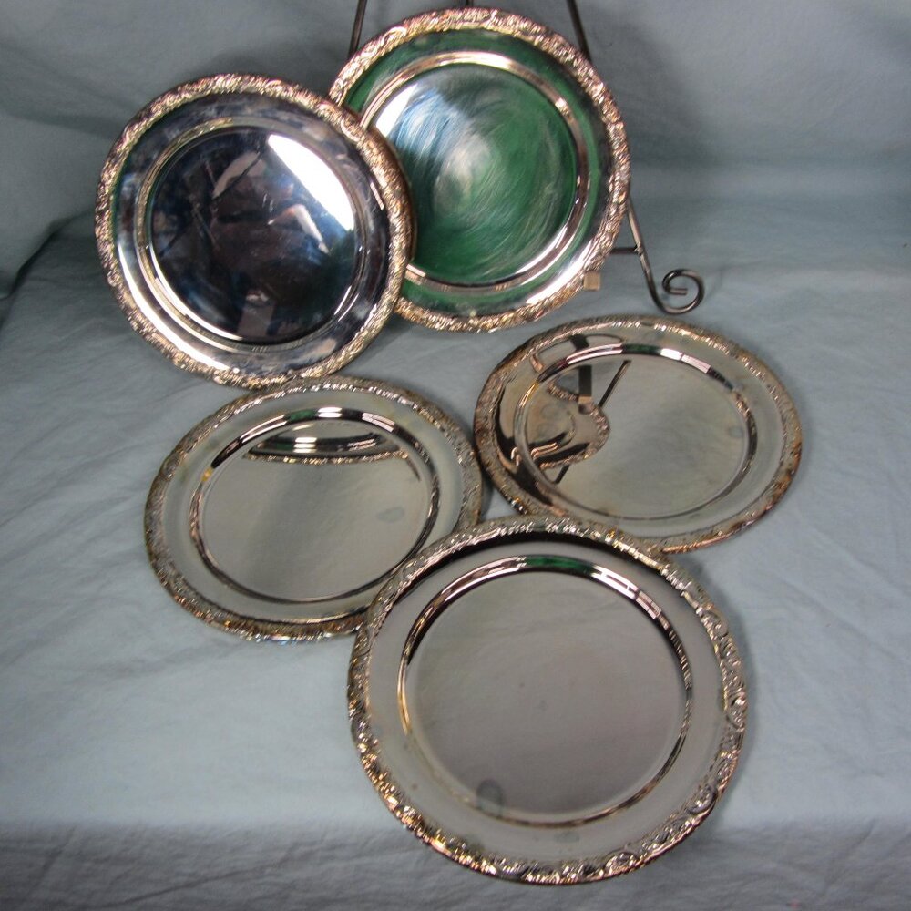 FIVE vintage silver plated appetizer plates from Sweden Scandi (w1883)